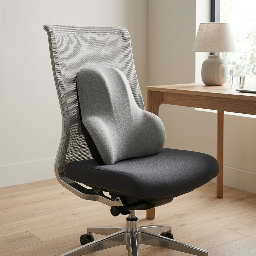 Coussin lombaire bureau SpinaDesk gris - mise en situation lifestyle