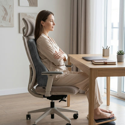 Coussin lombaire bureau SpinaDesk gris - vue packaging et accessoires