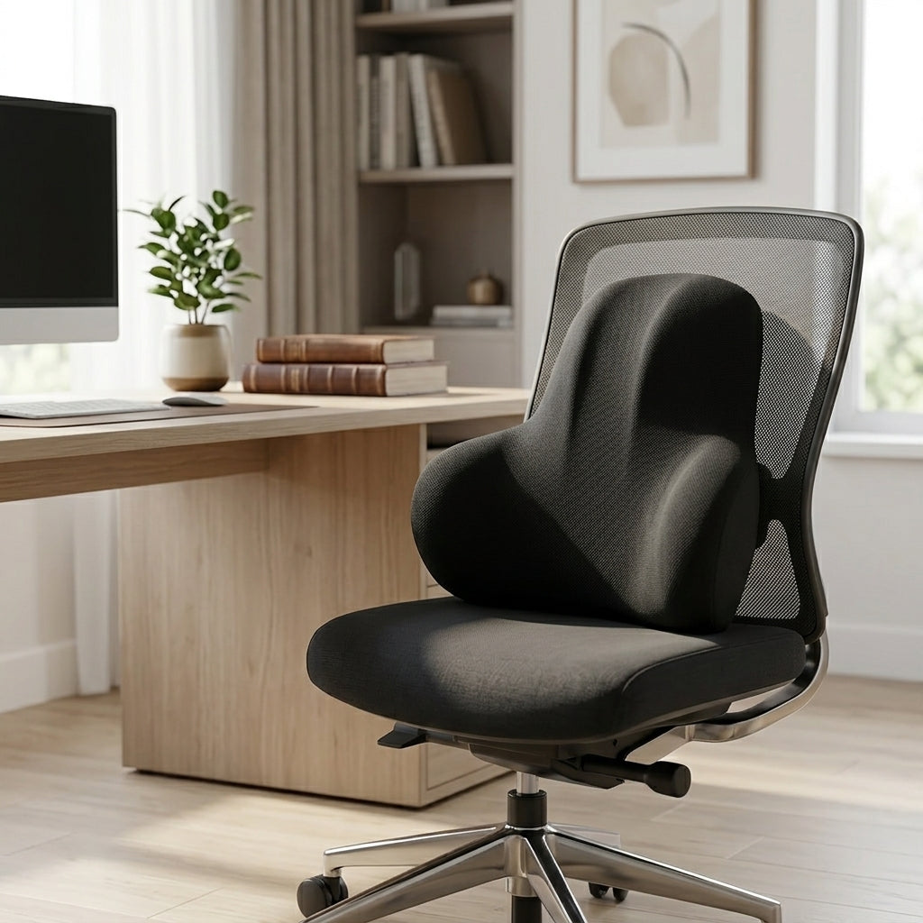 Coussin lombaire bureau SpinaDesk noir - mise en situation lifestyle